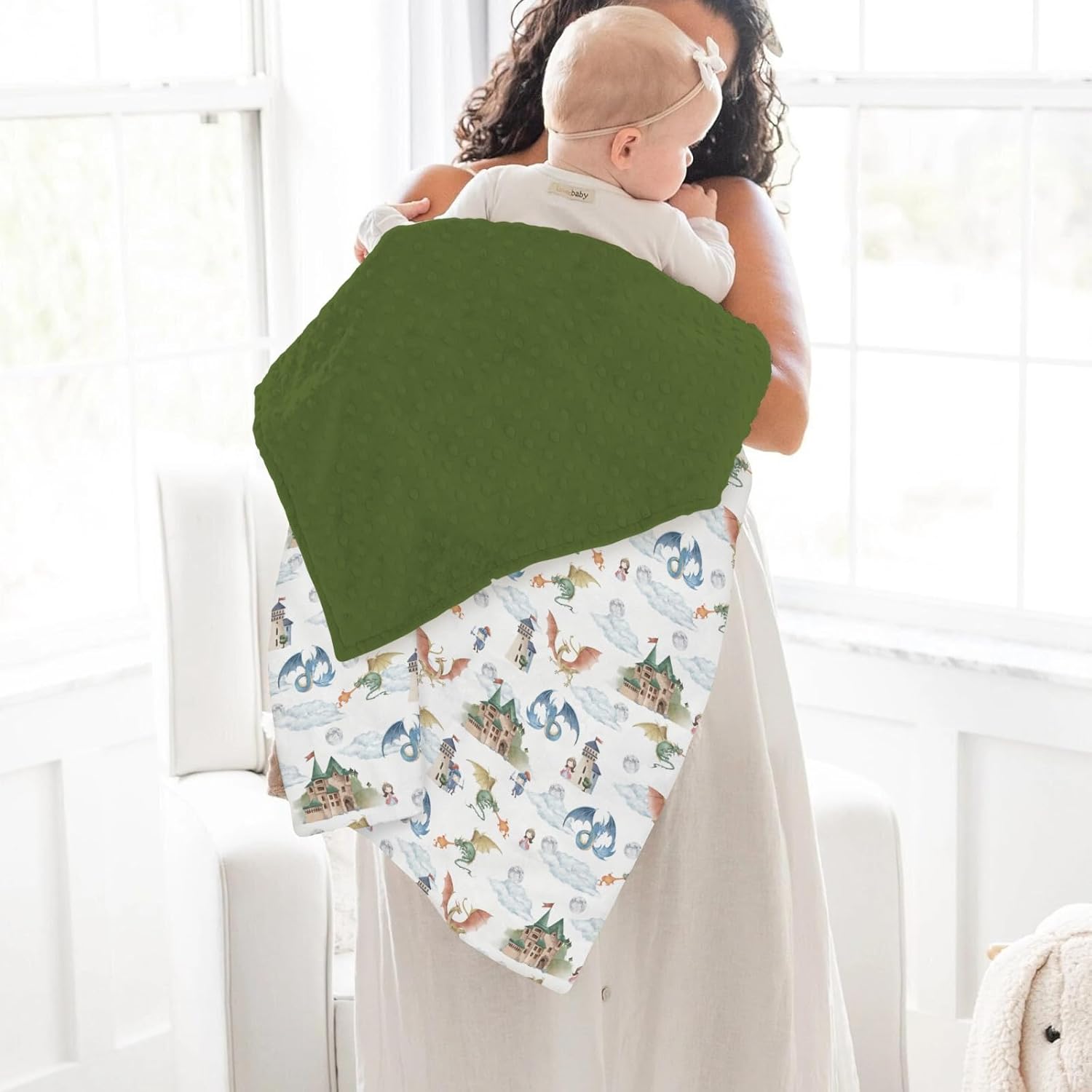 Fairytale Dragon and Knights Baby Blankets for Girl Boy Fantasy Dragons Princess Castle Soft Mink Dotted Backing