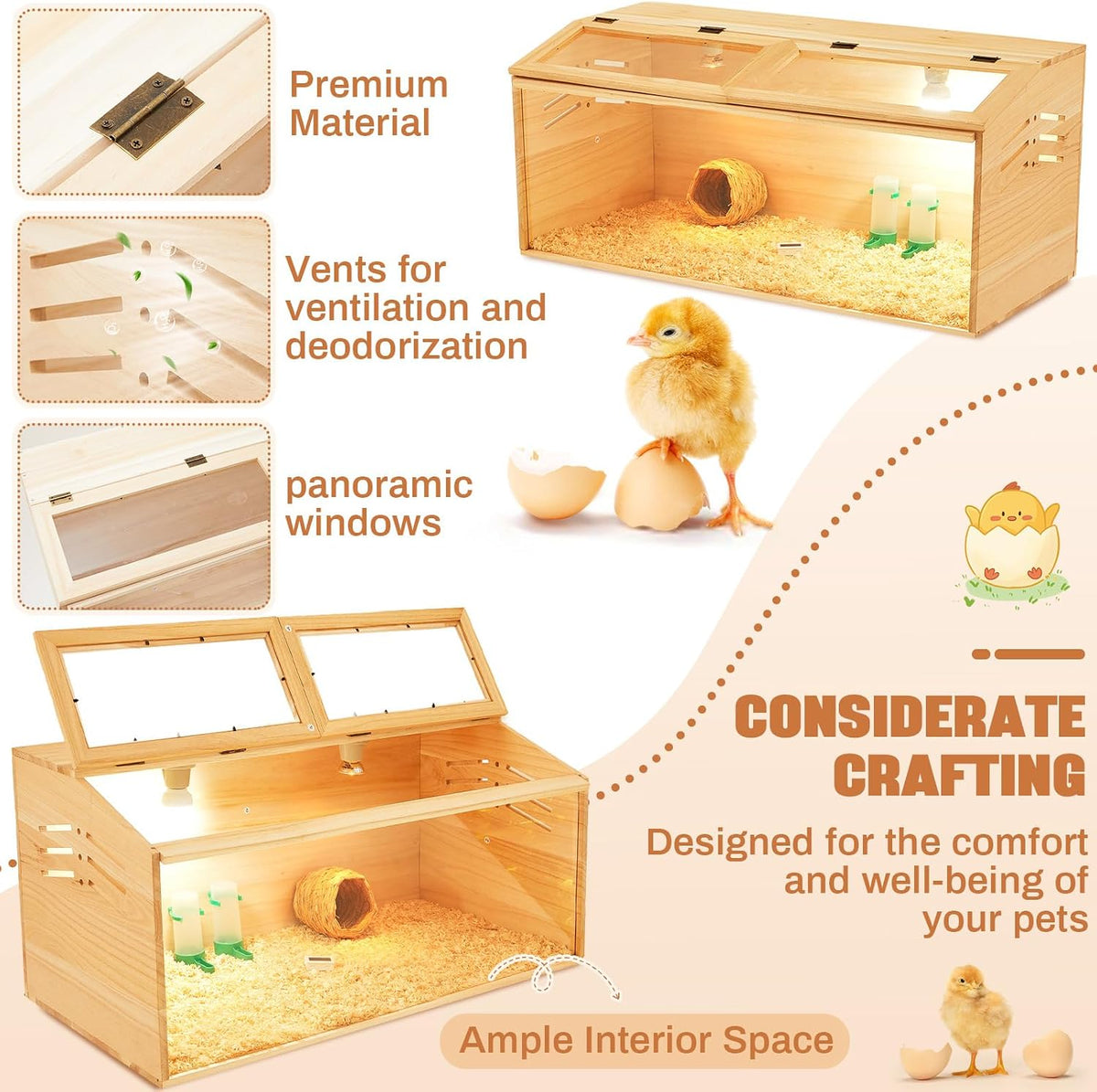 Chicken Brooder Box, Wooden No Legs, 32 x 16 x 16 in