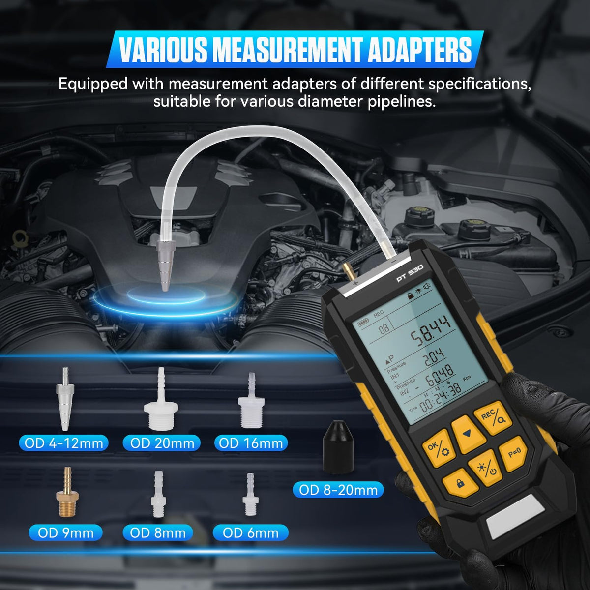 PT530 Manometer Gas Pressure Tester Digital Manometer with Toolbox