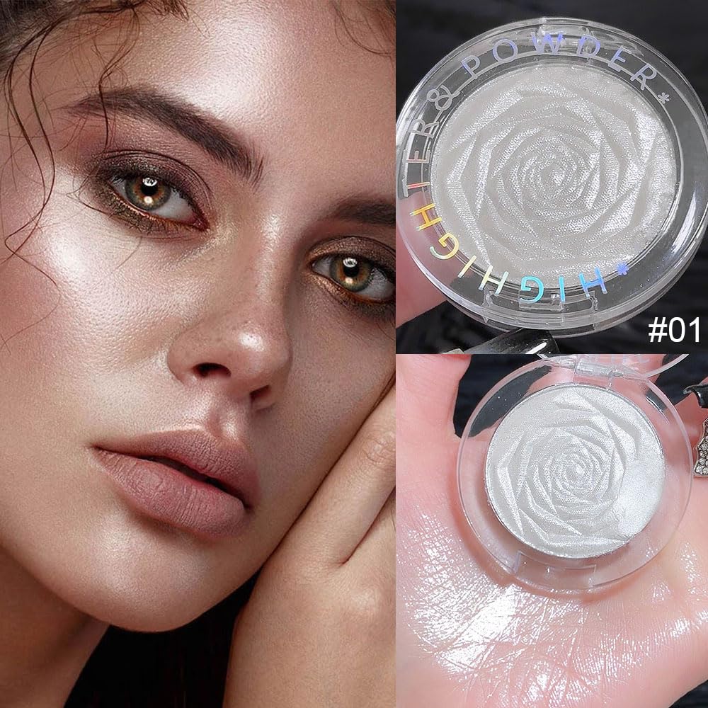 Pearl White Silver Face Highlighter Makeup, White Shimmer Glitter Diamond Sparkly Highlighters Makeup Eyeshadow