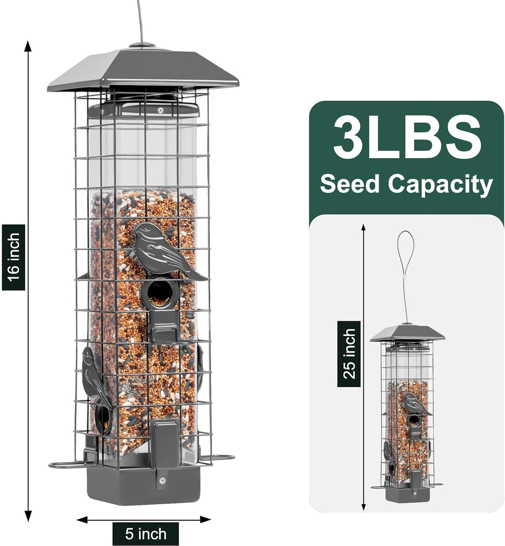 Squirrel Proof Bird Feeders for Outdoors, Metal Wild Bird Feeder for Outside Hanging, 4 Ports Perches, 3LB Large