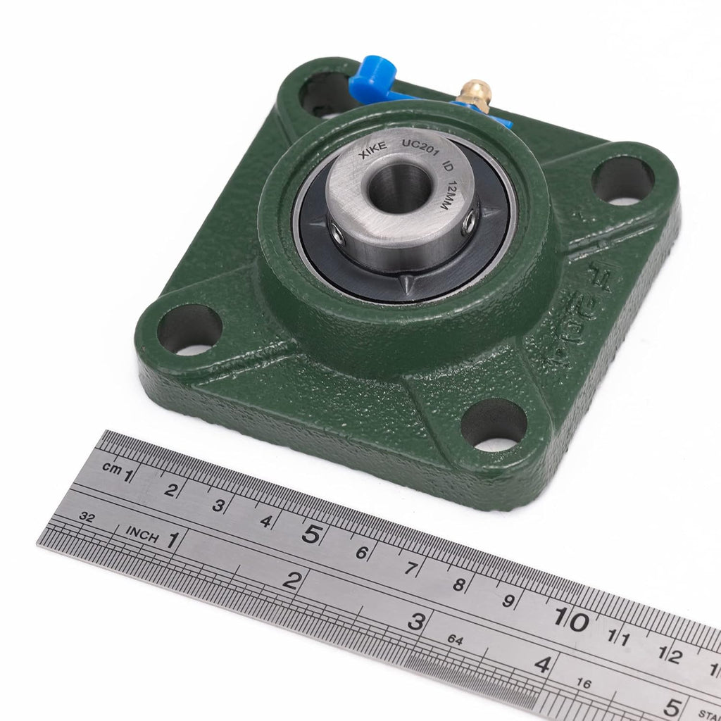 XIKE 2 Pcs UCF201 Bore 12 mm Pillow Block Square Flange Mounted Ball Bearings.