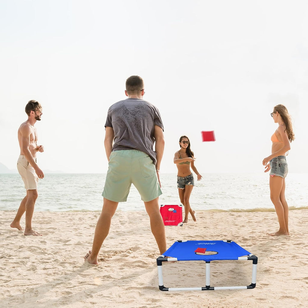 Portable Cornhole Set PVC Framed Corn Holes Outdoor Game Set with 2 Cornhole Boards, 8 Cornhole Bean Bags and
