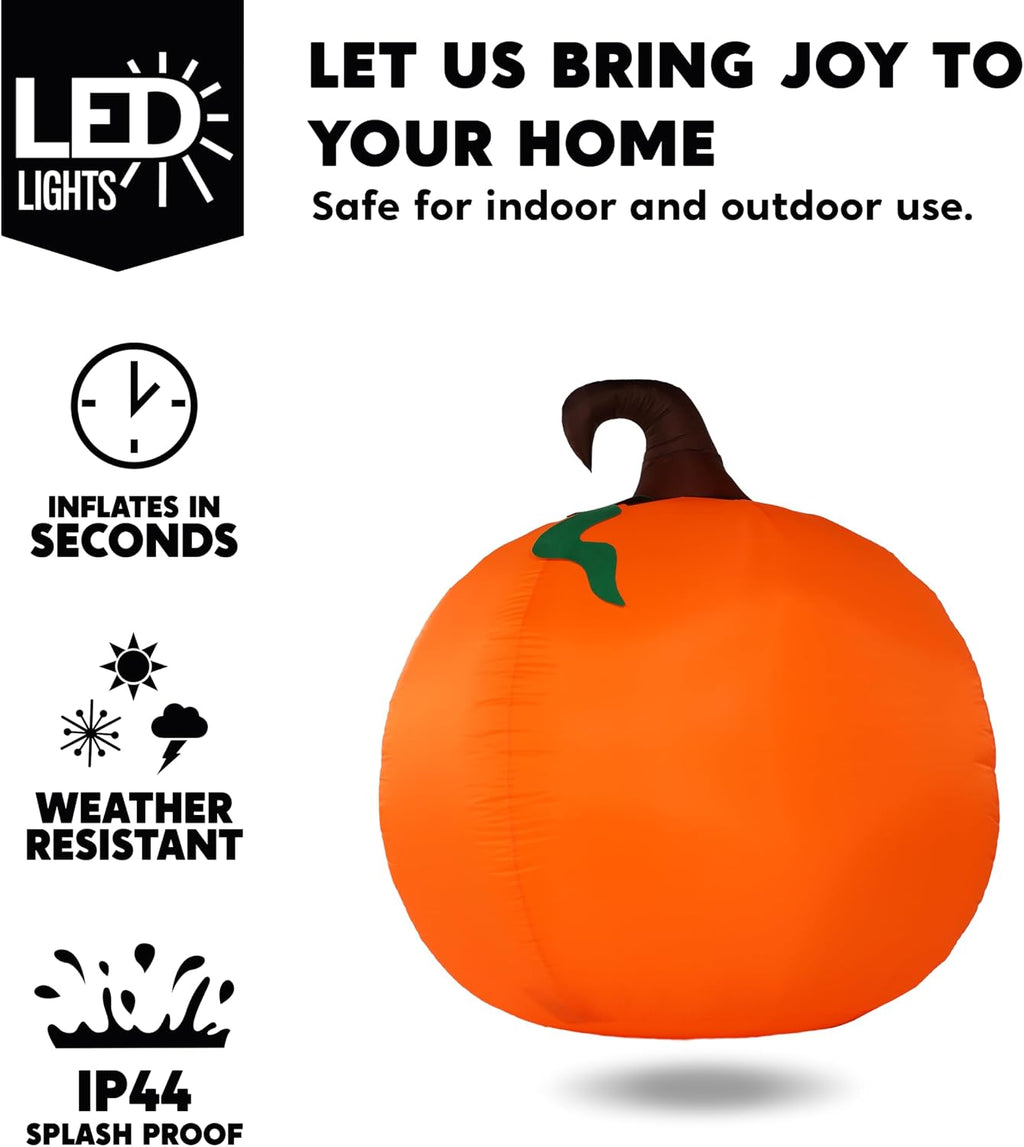 5 Ft Tall Halloween Inflatable Pumpkin Outdoor Decoration, Blow Up Pumpkin with Projector Face and Music, Blow Up