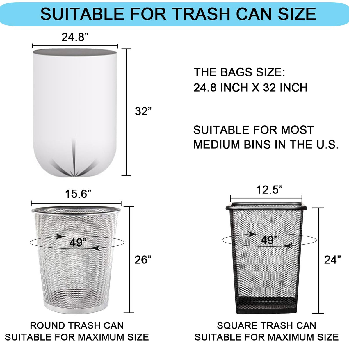 15 Gallon Black Trash Bags, 75 Count