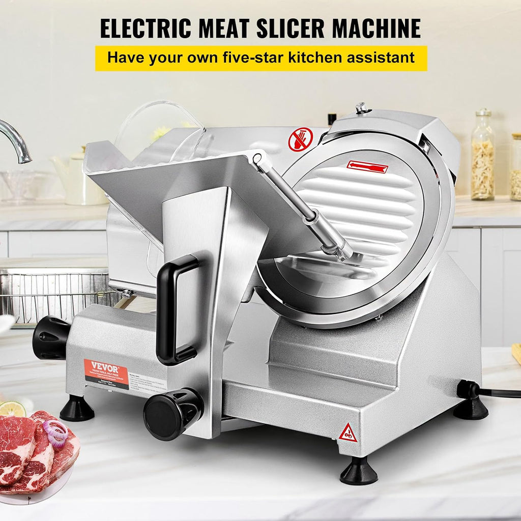 Commercial Meat Slicer, 200W Electric Deli Food Slicer, 0-12mm Adjustable Thickness Electric Meat Slicer, 350-400RPM