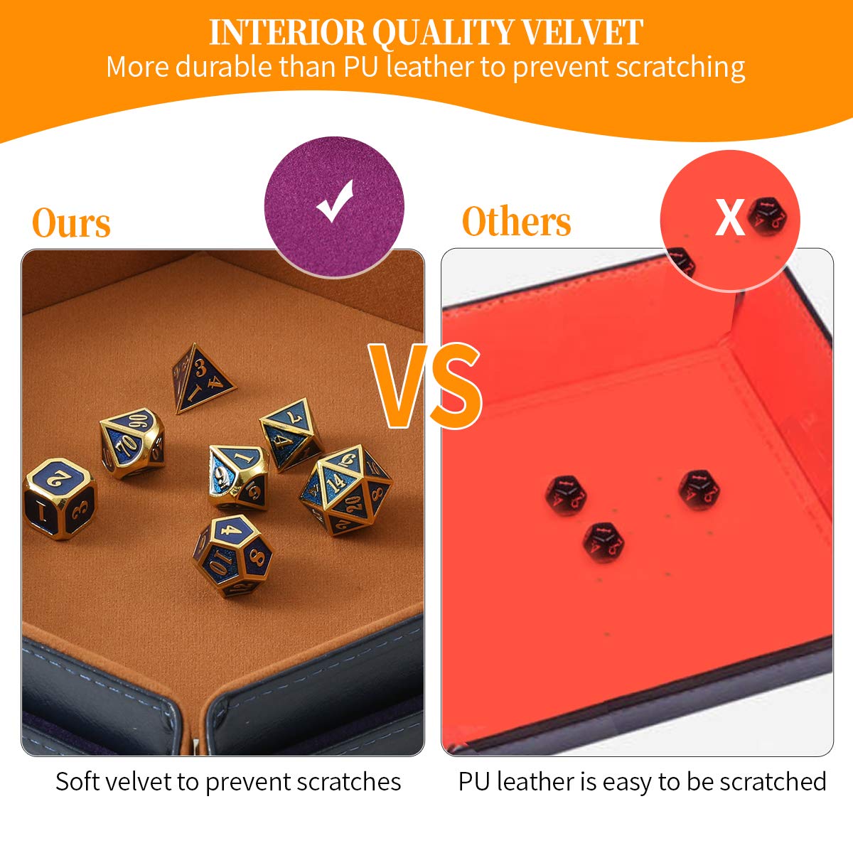 2 Pcs Portable Folding Dice Rolling Tray Set for RPG Table Games - PU Leather and Velvet Holder Storage Box