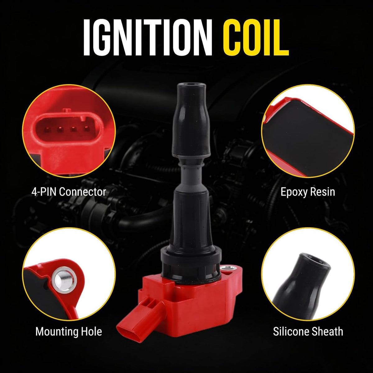 Set of 4 UF764 Ignition Coils with Iridium Spark Plugs 93175 Compatible with Hyundai Sonata Tucson Santa Fe Kia Optima Sportage Sorento 2.0L 2.4L L4 Replaces# GN10730 273002GGA0