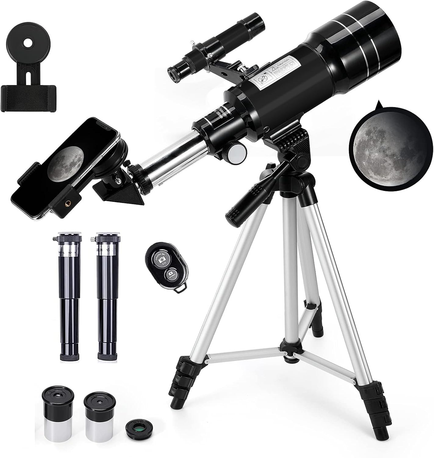 Telescope for Kids & Adults, 70mm Aperture 300mm Telescopes for Astronomy Beginners, 15X-150X Magnification Portable