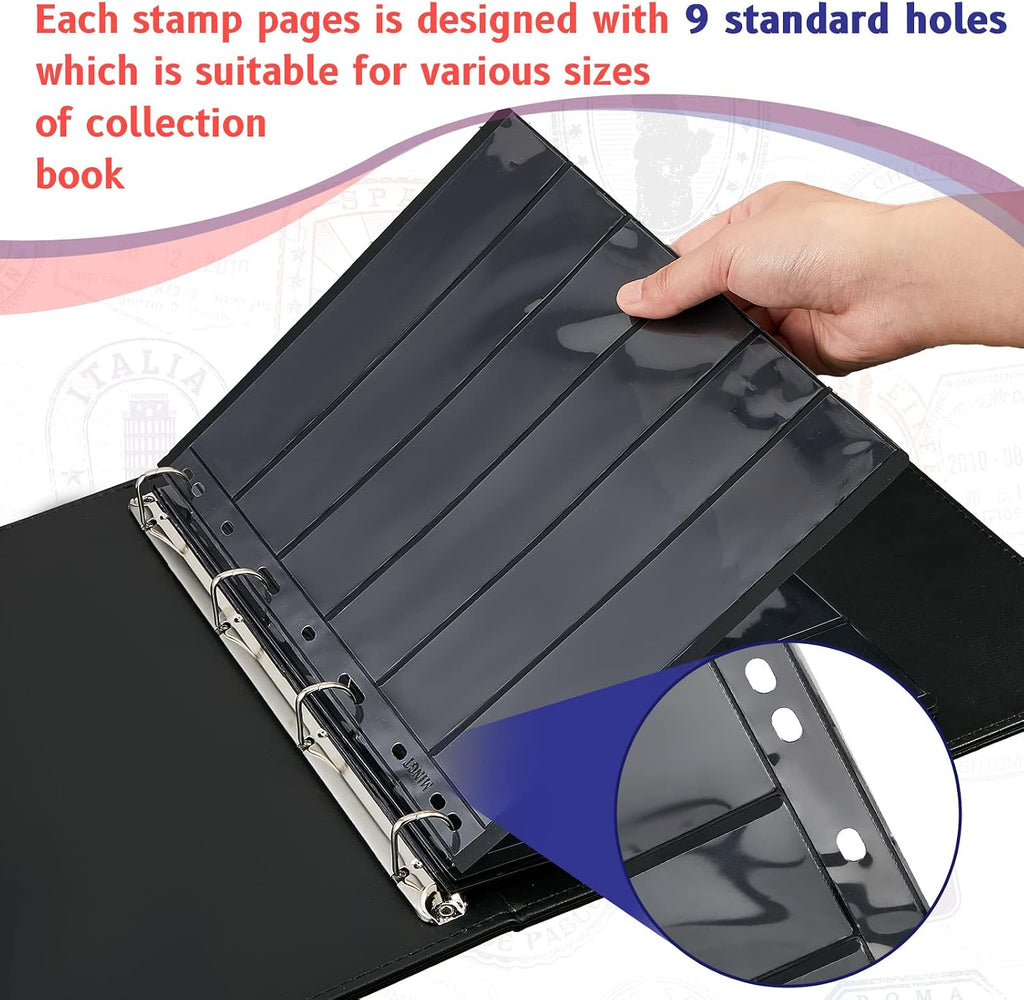 30 Pieces stamp collecting supplies stamp collector pages Album sheets with Standard 9 Hole Binder Sleeves(4/5/6/7 Rows)