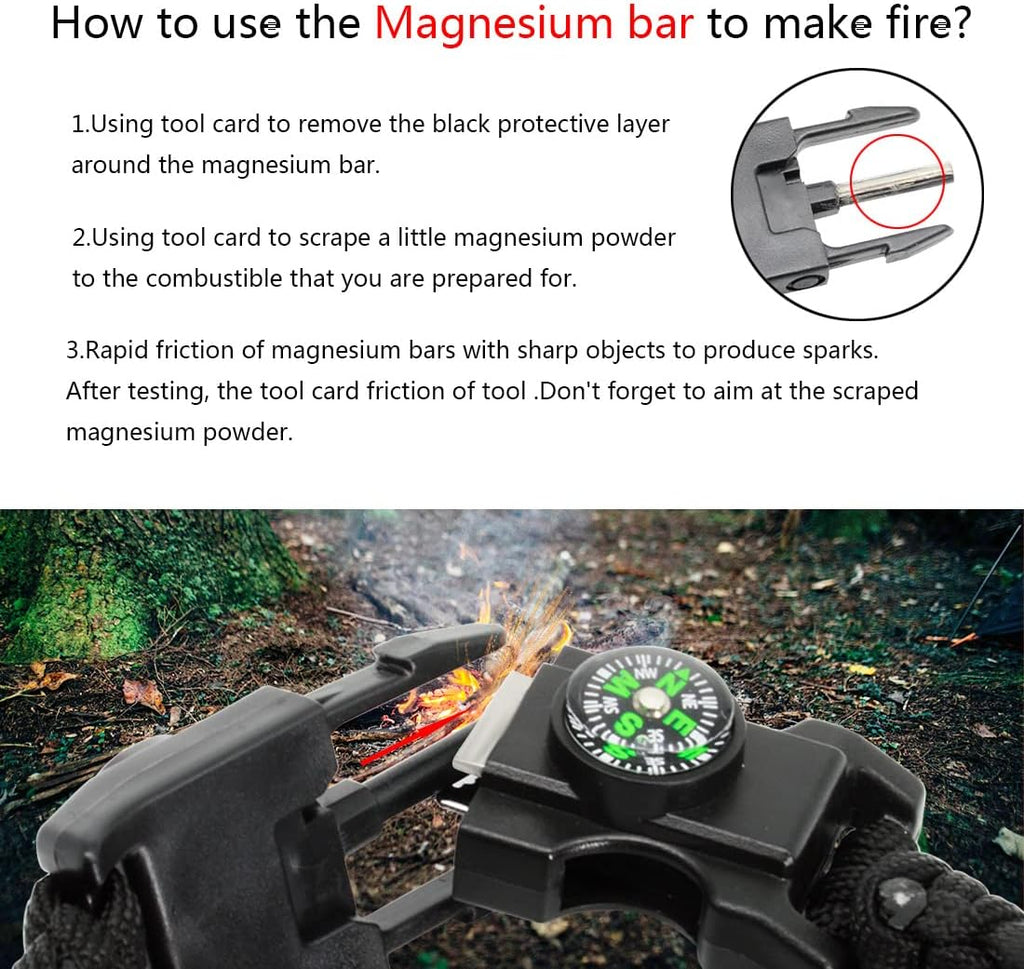 20 in 1 Survival Paracord Bracelet Adjustable Gear Kit with SOS LED Light, Fire Starter, Bigger Compass, Survival