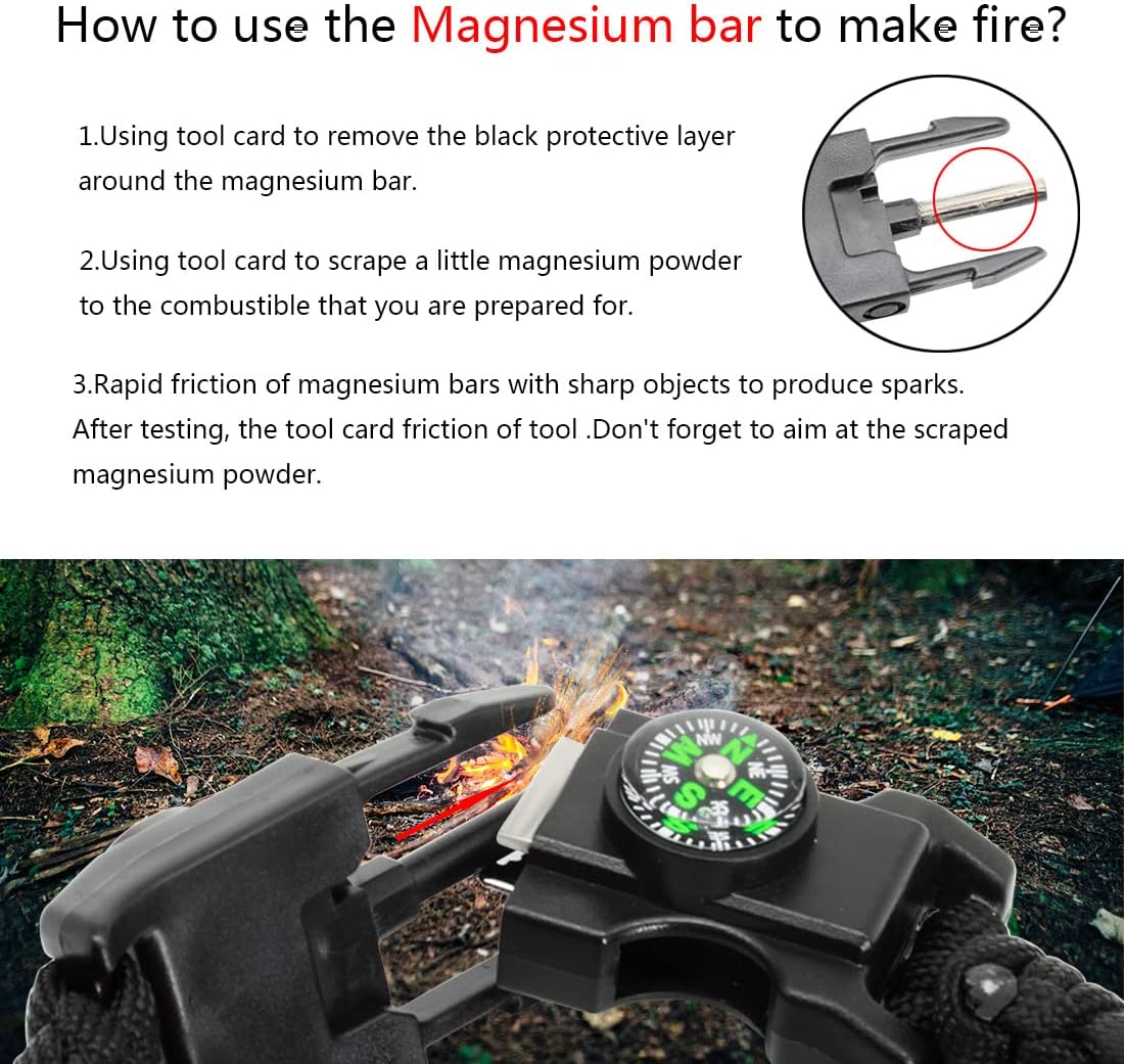 20 in 1 Survival Paracord Bracelet Adjustable Gear Kit with SOS LED Light, Fire Starter, Bigger Compass, Survival