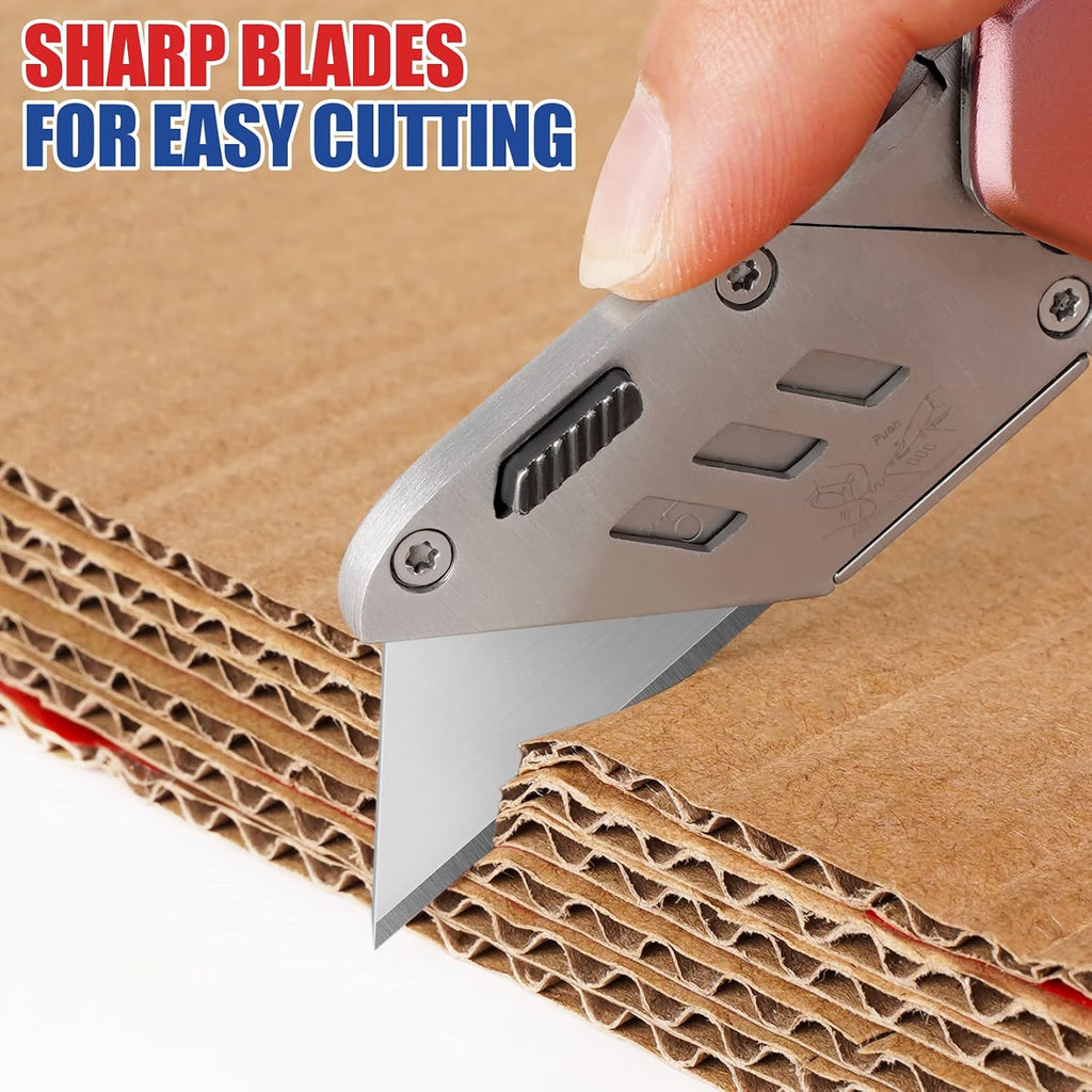 50 Pack Utility Knife Blades, SK5 Steel Box Cutter Blades with Dispenser, Standard Blades for Box Cutter Utility
