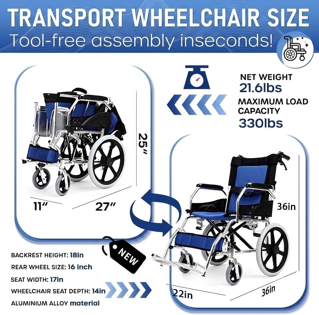 Lightweight Transport Wheelchair for Adults 10KG