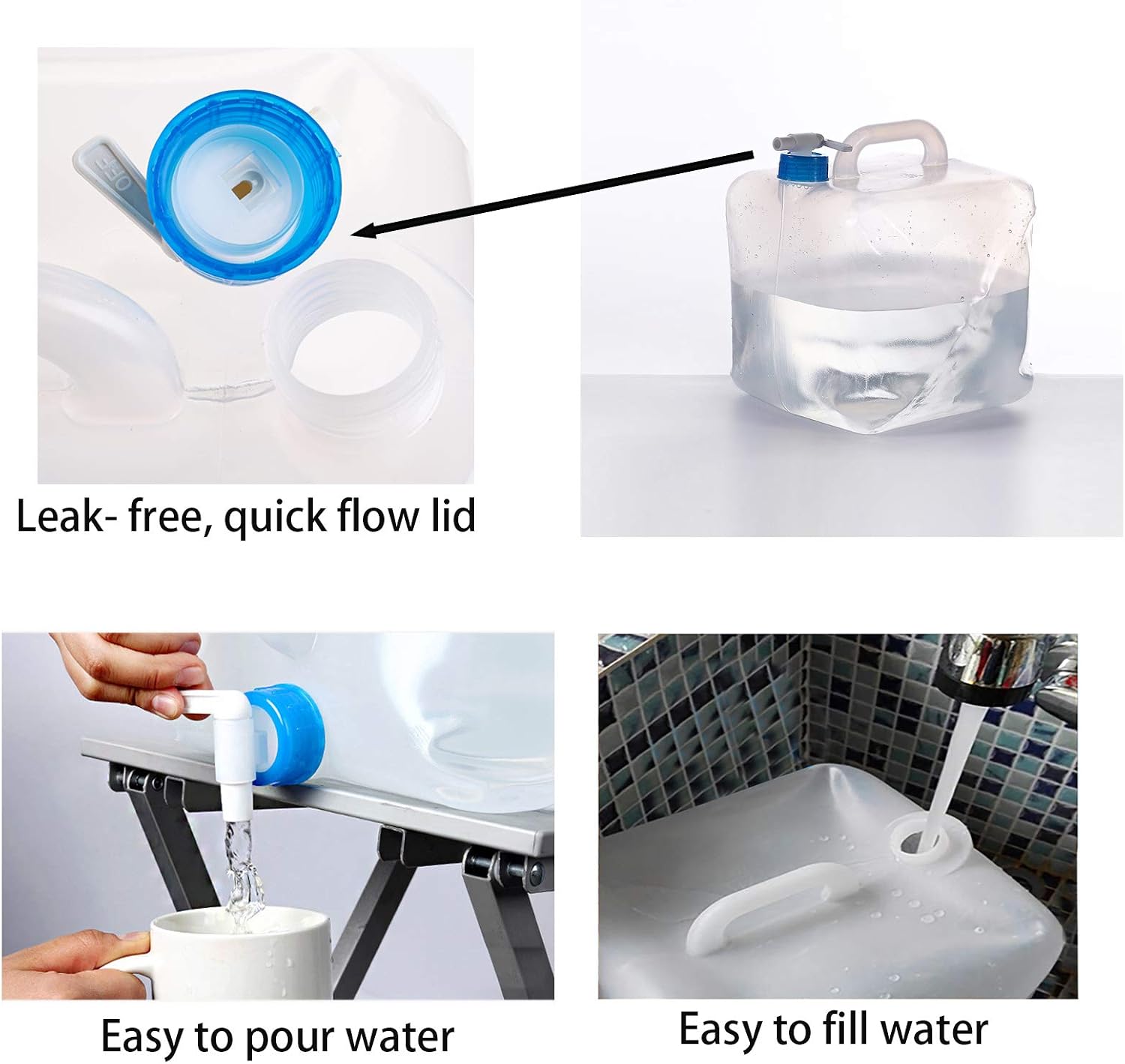 2 Pack 5.3 Gallon Collapsible Water Container with Spigot, Food Safe Water Storage Jug, BPA-Free Camping Water