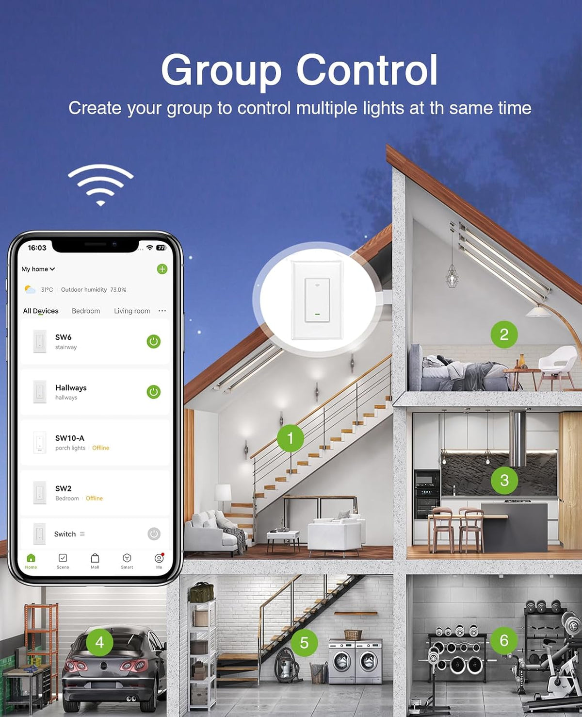 Switch, 3 Way Light Wi-Fi Switch Compatible with Alexa and Google Home, 2.4GHz Schedule Timer, Neutral Wire Required