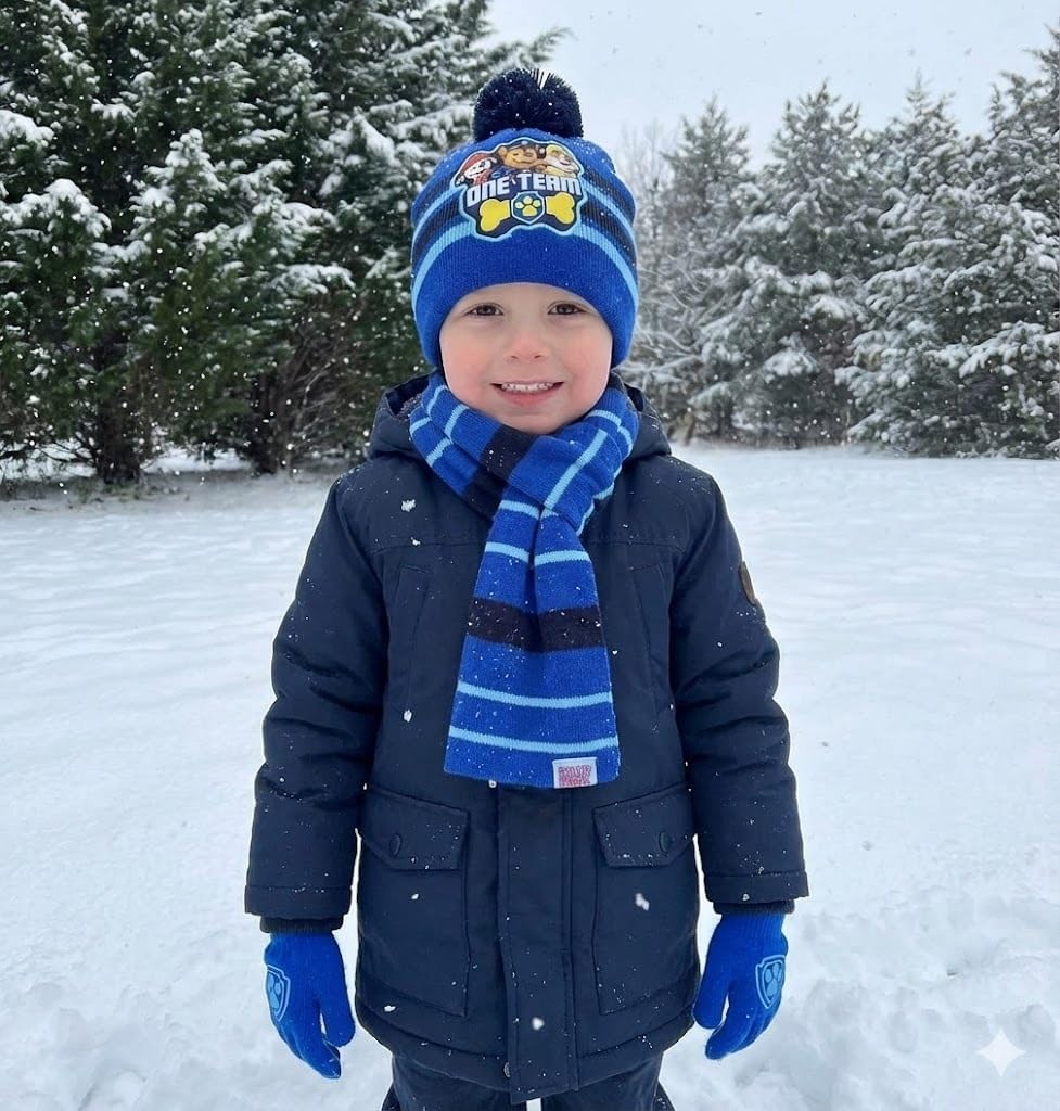 Boys Toddler Winter Hat, Scarf & Mittens Set 2-4 Or Paw Patrol Marshall Hat, Scarves & Kids Gloves Sets 4-7