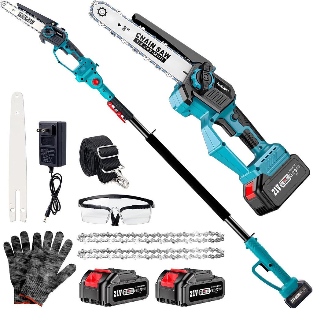 2-in-1 Cordless Pole Saw & Mini Chainsaw with Extension Pole | Electric Handheld Chain Saw with 2×21V 4.0Ah