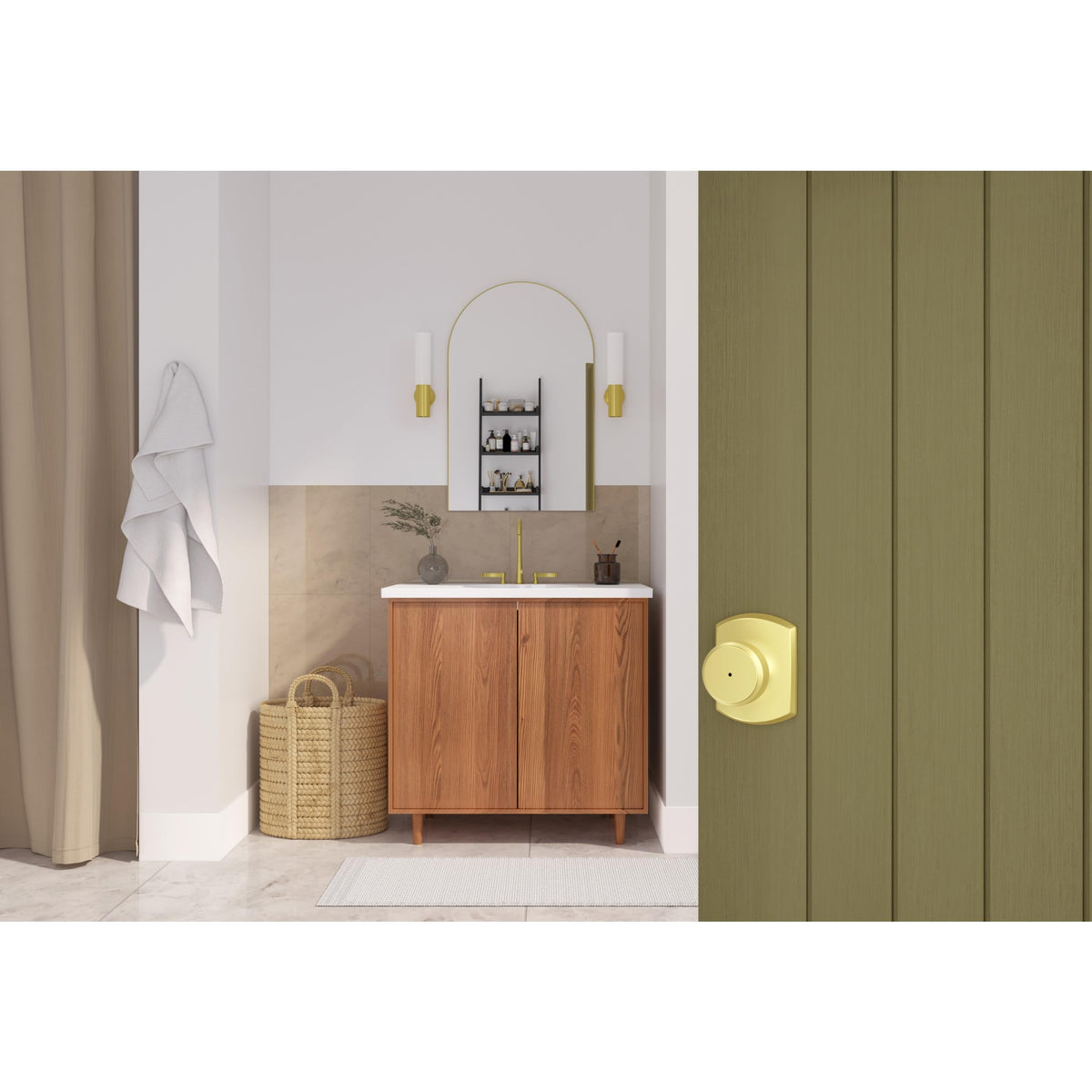 Bowery Bed/Bath Privacy Door Handle with Lock, Satin Brass