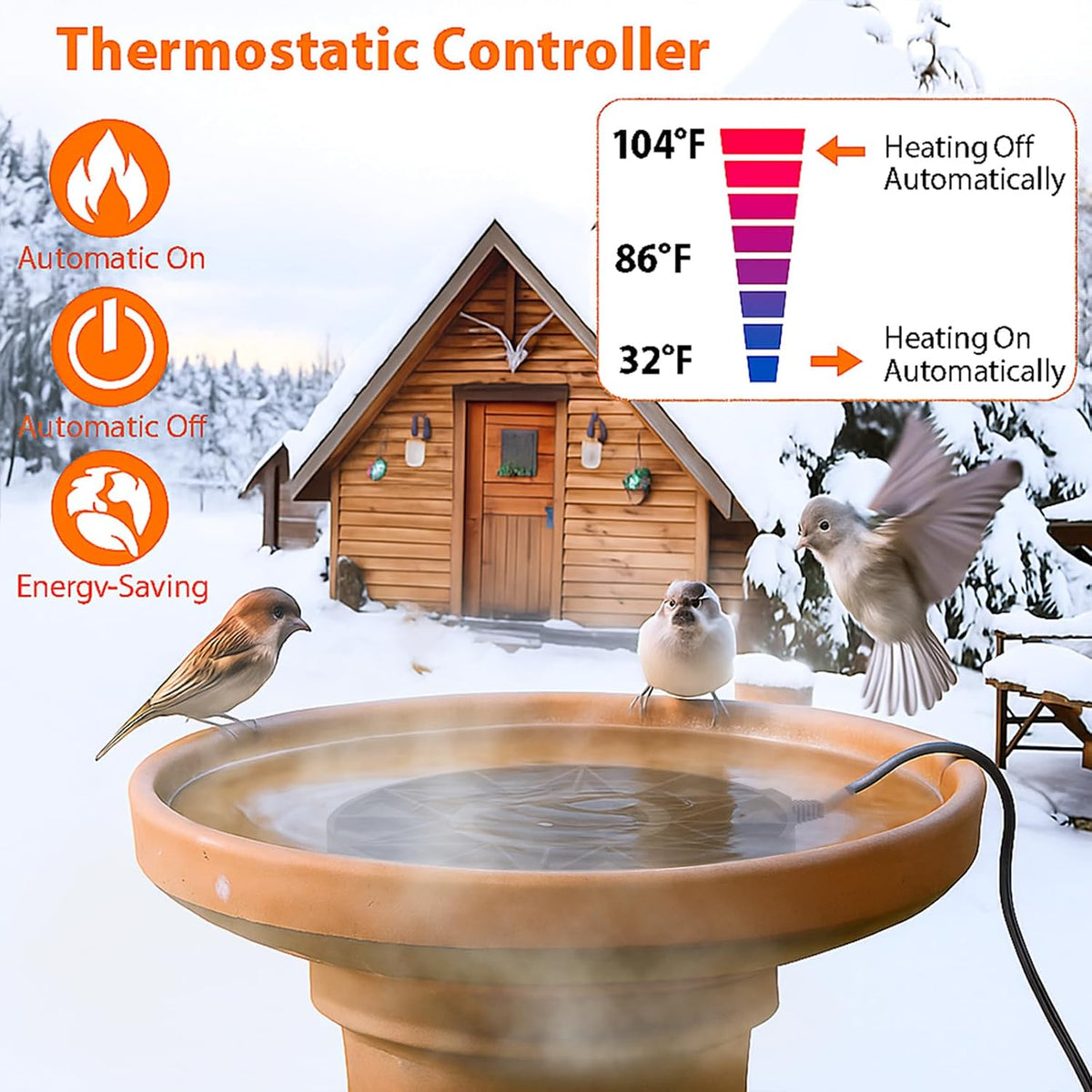 Bird Bath Heater for Outdoors in Winter, 70w Birdbath Deicer Thermostatic Controller Water Heater with 5FT Cable for