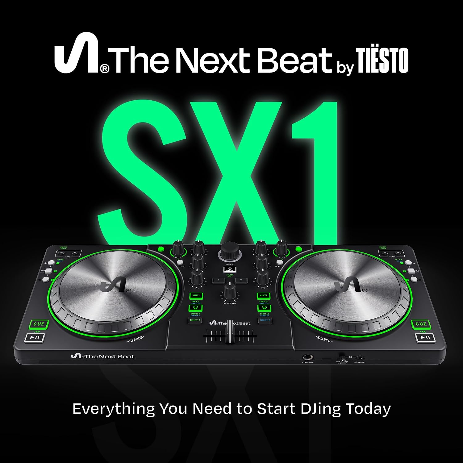 by Tiesto DJ Controller, SX1 Portable Control Deck with Audio Mixer, Beat Match, USB, & Dual Headphone Output - DJ