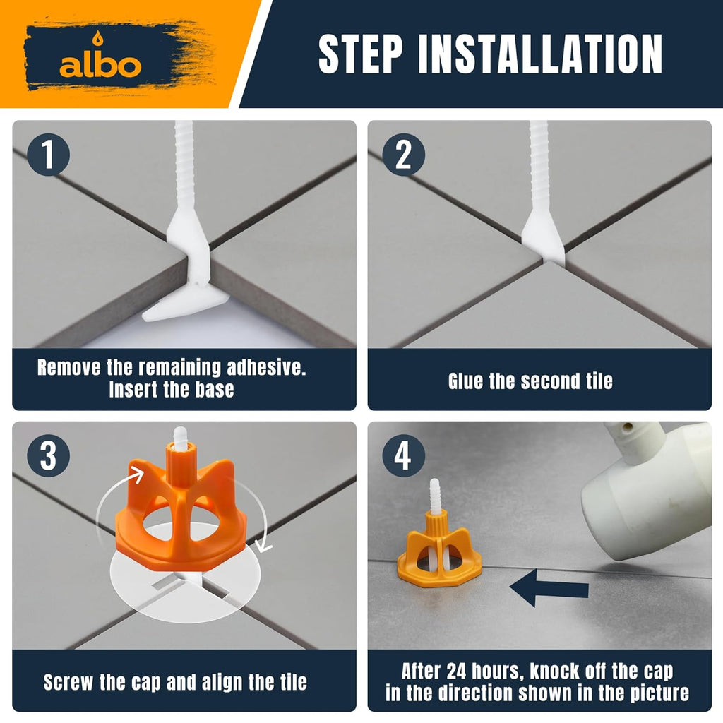 Tile Leveling System Set 1/8 inch - 400 PCS - Professional Floor & Wall Spacer Kit with Reusable Caps & Protection