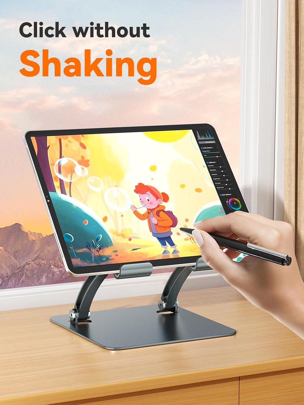 Tablet Holder Stand, Dual Rod Adjustable Aluminum Desktop Stand, Compatible with 4.7-16.9" iPads, Surface Tablets