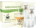 50 Count 16 oz compostable cold drink cups with lids and straws, plant-based PLA disposable tasting cups for juice