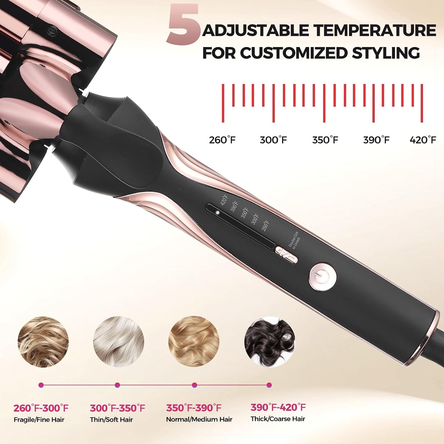 3 Barrel Titanium Curling Iron, Hair Crimper for Beach Waves | 1 Inch Triple Barrel, 5 Heat Settings Up to 410°F