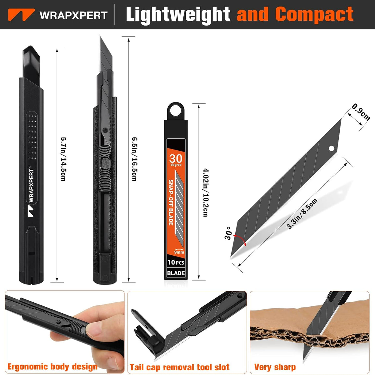 Utility Knife Retractable with 30 Degree Snap Off Blade,Box Cutter for Carton,Razor Knife Exacto Craft,3 Pack