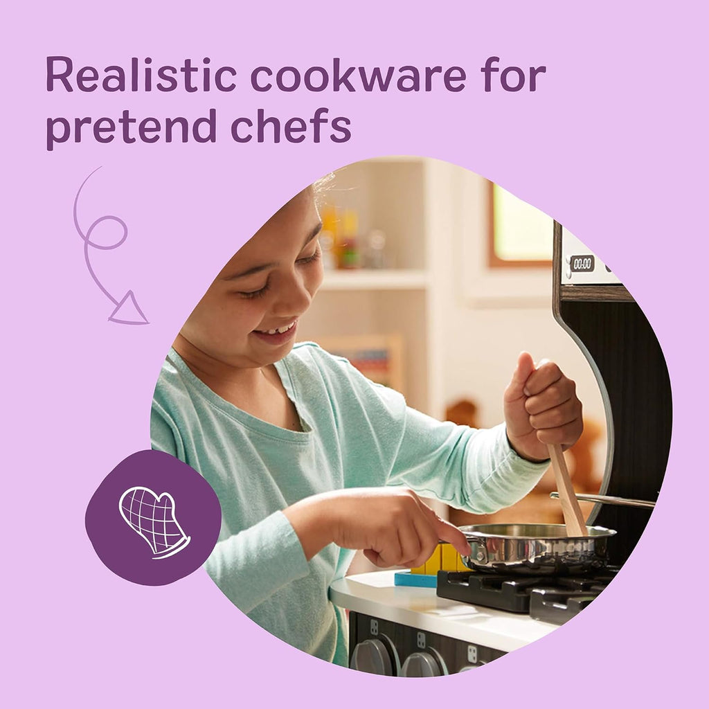 Melissa & Doug Stainless Steel Pots & Pans, 8 Piece Play Kitchen Set, Premium Play Kitchen Accessories & Cooking