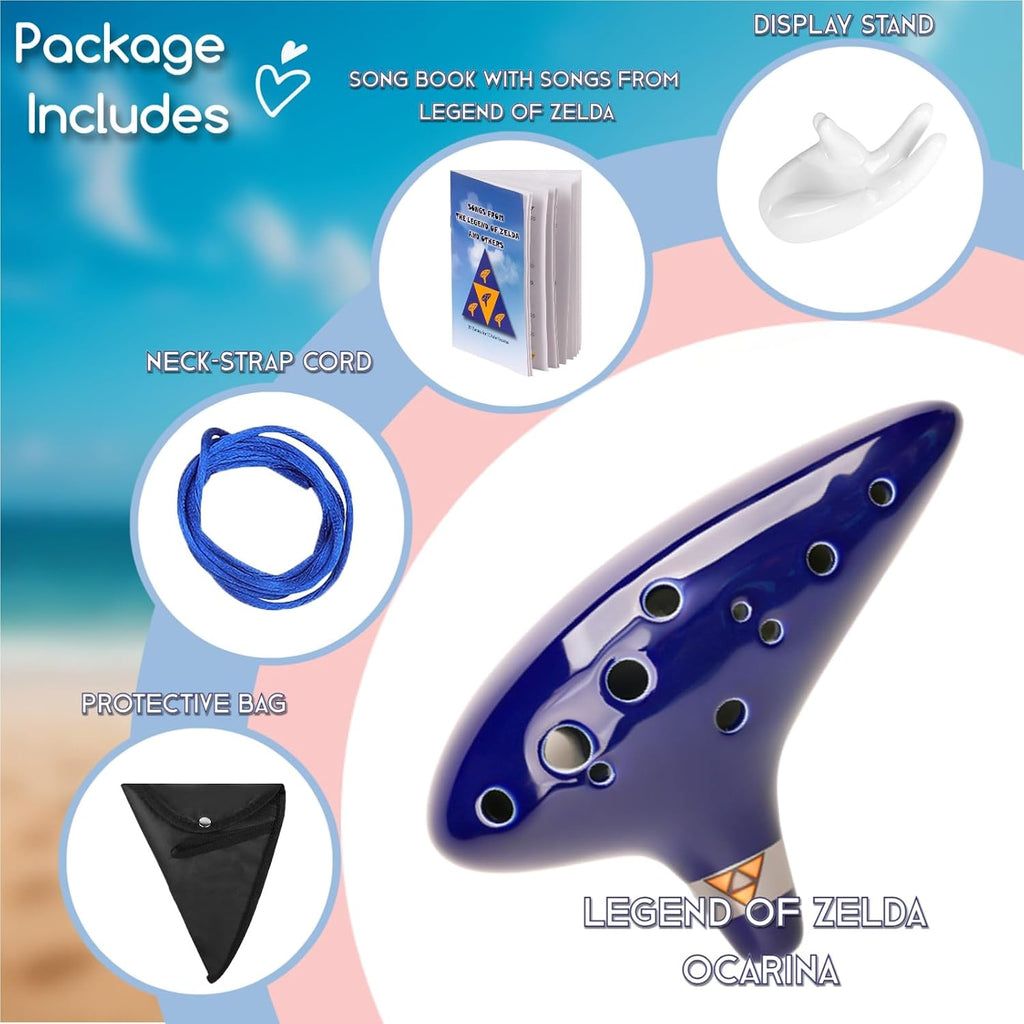 Zelda Ocarina 12 Hole Alto C with Song Book (Songs From the Legend of Zelda) with Display Stand Protective Bag