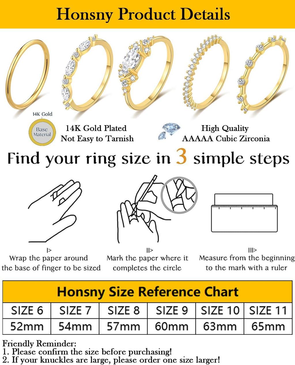 Stackable Gold Rings for Women Set Dainty 18K Gold Plated Cubic Zirconia Thumb Rings Thin Eternity Engagement Rings