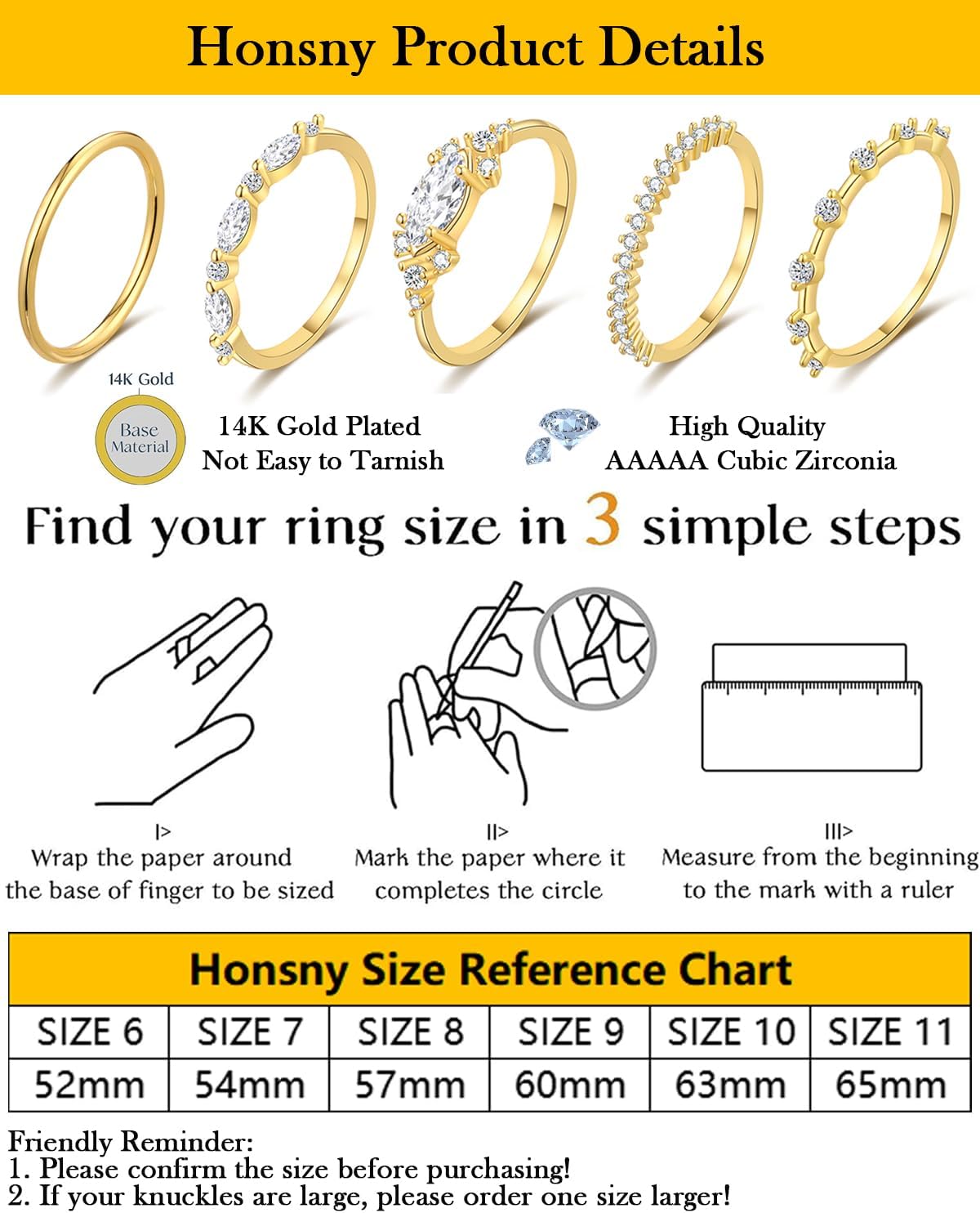 Stackable Gold Rings for Women Set Dainty 18K Gold Plated Cubic Zirconia Thumb Rings Thin Eternity Engagement Rings
