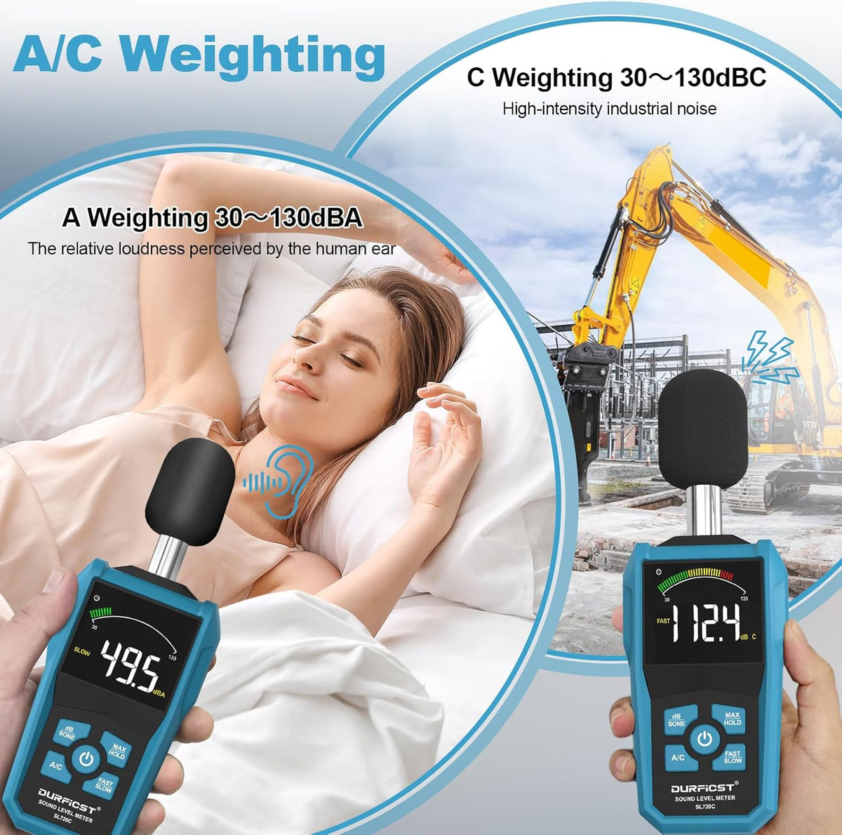 Decibel Meter, DURFICST Sound Level Meter with LCD Color Screen, 30-130dB
