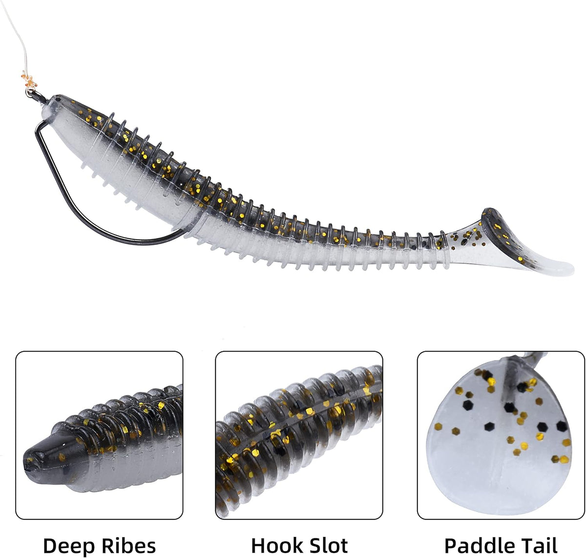 Swimbaits Paddle 10/20/30/40PCS, 5/4/3/2 Inchs Paddle Tail, Soft Lure for Trout Crappie Bass, Durable Plastic Bait