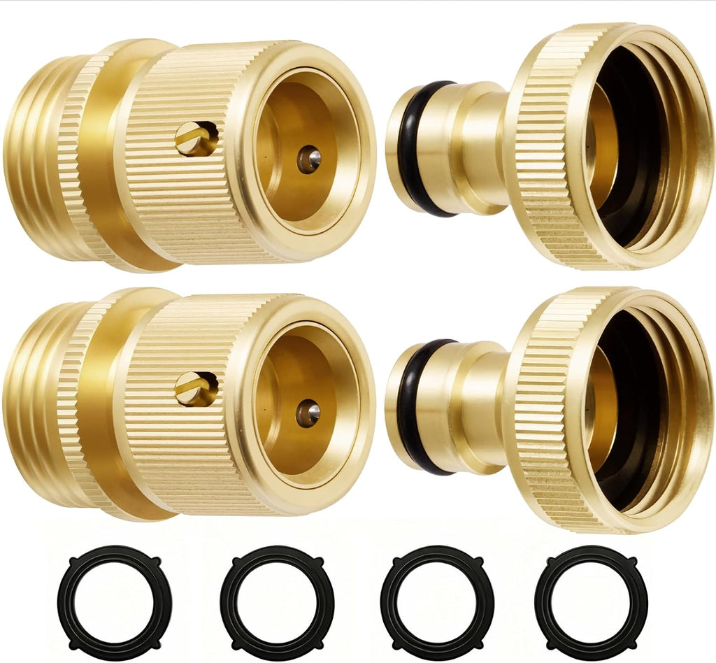RainPoint Garden Hose Quick Connectors, Heavy Duty Solid Brass 3/4 Inch GHT, Universal Leak-Proof Fittings for Easy Water Hose Connection (2 Sets)