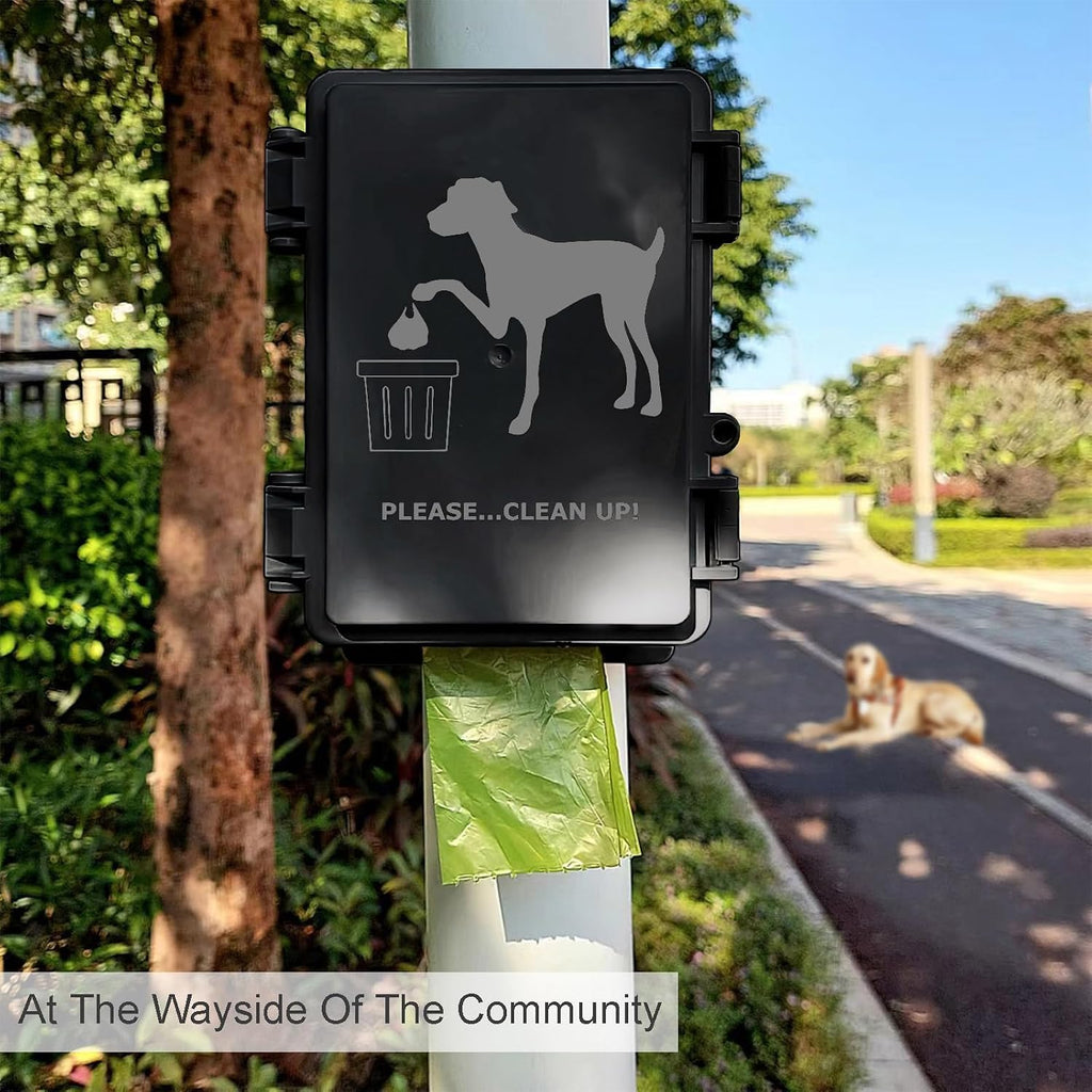 Dog Poop Bag Dispenser Wall Mounted Waterproof Outdoor Pet Waste Bags Dispenser Station with Cute Doggie Poo Images
