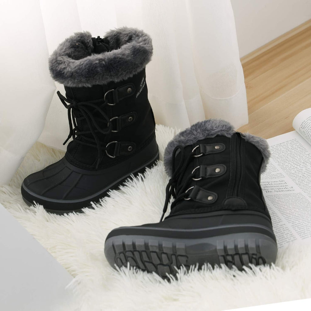 Unisex Snow Waterproof Winter Boots | Warm Faux Fur Lined Outdoor Secure Grip Anti Slip Outsole Easy Wear Windproof