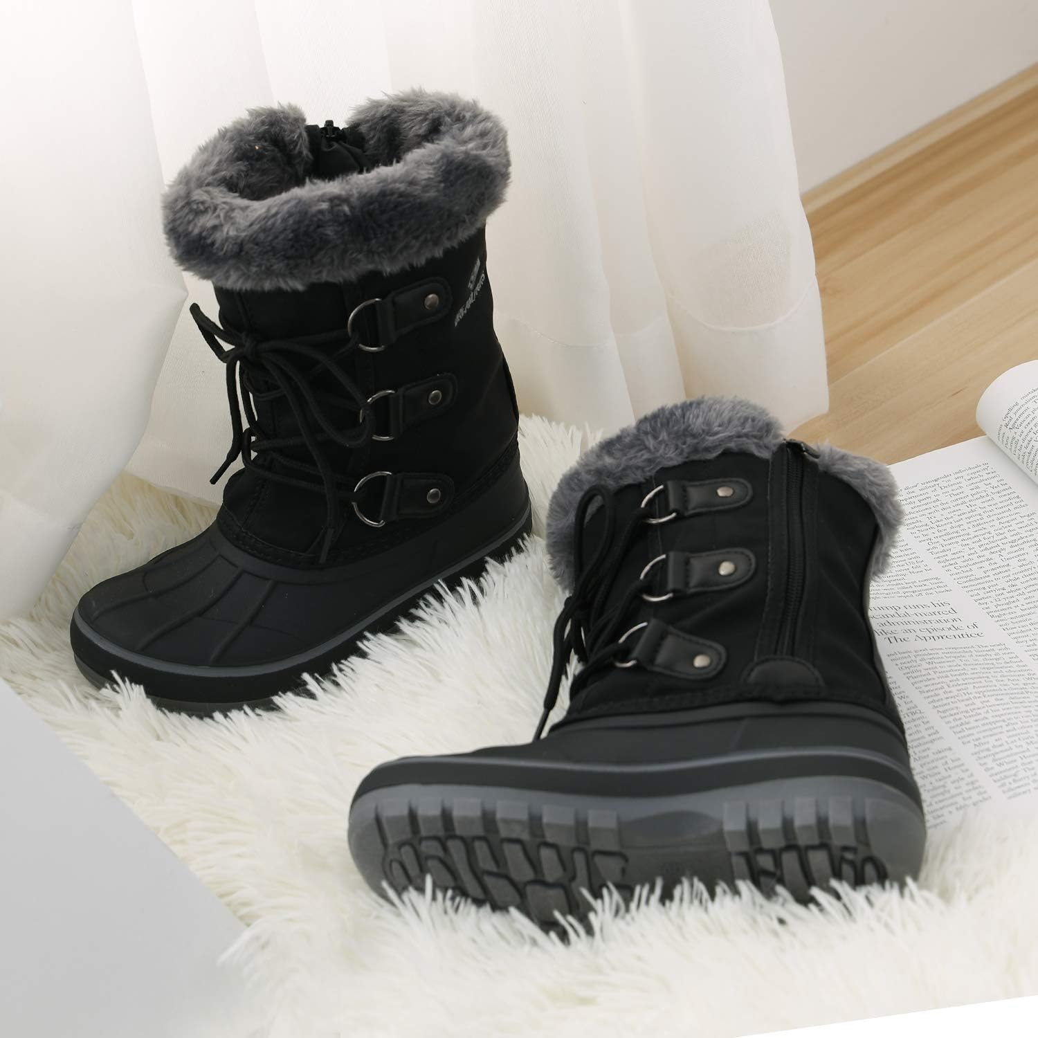 Unisex Snow Waterproof Winter Boots | Warm Faux Fur Lined Outdoor Secure Grip Anti Slip Outsole Easy Wear Windproof