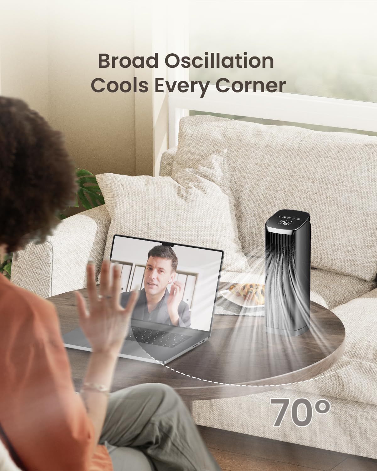 Tower Fan for Bedroom, 13.2" Quiet Desk Fan with Remote, 4 Modes 4 Speeds Max 24ft/, 70° Oscillating Table Fan