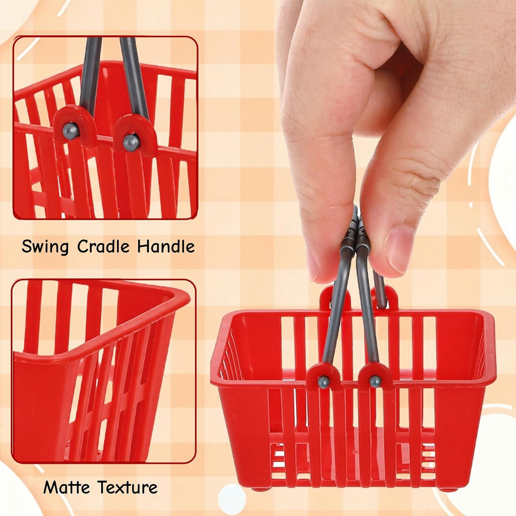 40 Pcs Mini Shopping Baskets, Plastic Mini Shopping Cart, Red Miniature Grocery Cart Supermarket Basket with Handles