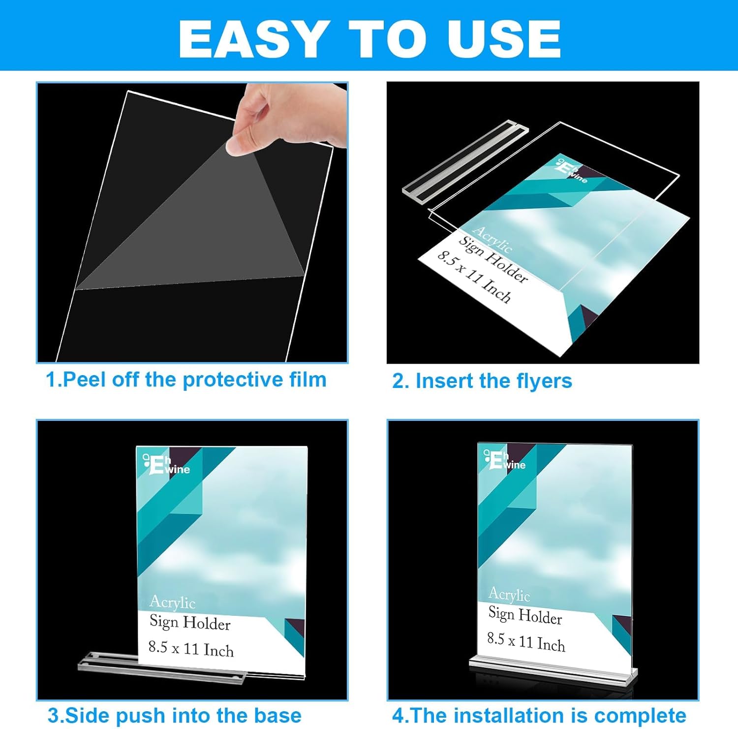 Acrylic Sign Holder 8.5 x 11, 10 Pack Double-Sided Stand up Table Top Sign Holders, Clear Acrylic Picture Frame Menu