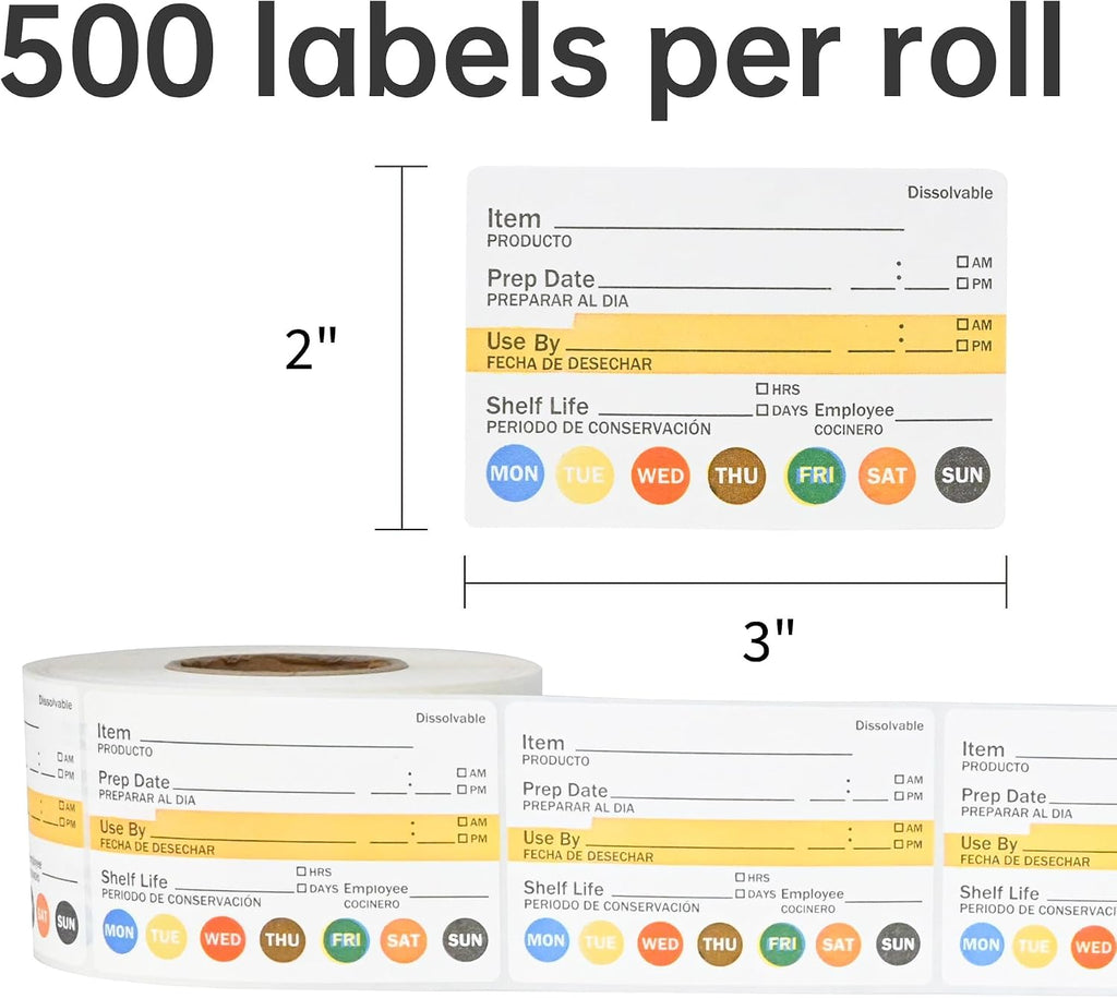 500 Dissolvable Food Labels 2"x3" for Food Rotation