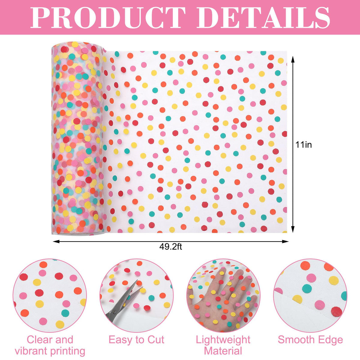 Polka Dot Tulle Table Runner 11 Inch x 16.4 Yards, 49.2 FT
