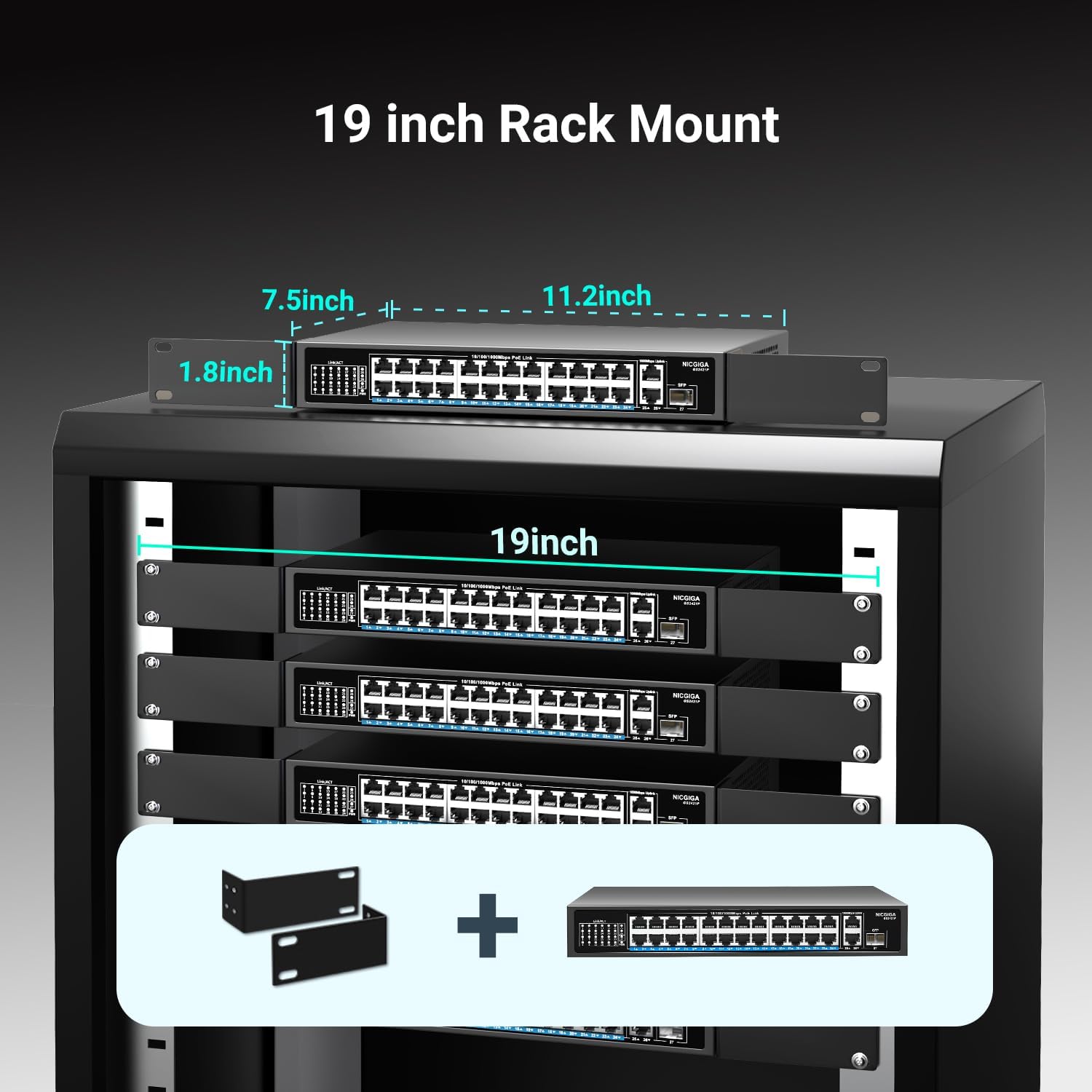 24-Port Gigabit PoE Switch with 24 PoE+@300W, 2 Gigabit Uplink Ports, 1 SFP, Sturdy Metal for Desktop/Rack Mount
