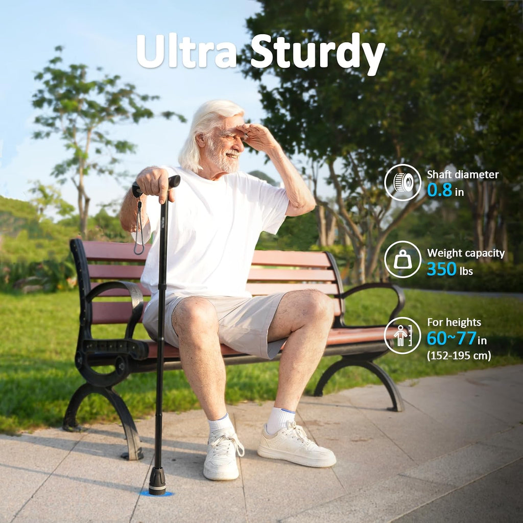 Walking Cane for Men & Women, Foldable Cane with Shock Absorption - Adjustable, Lightweight Collapsible Walking Stick