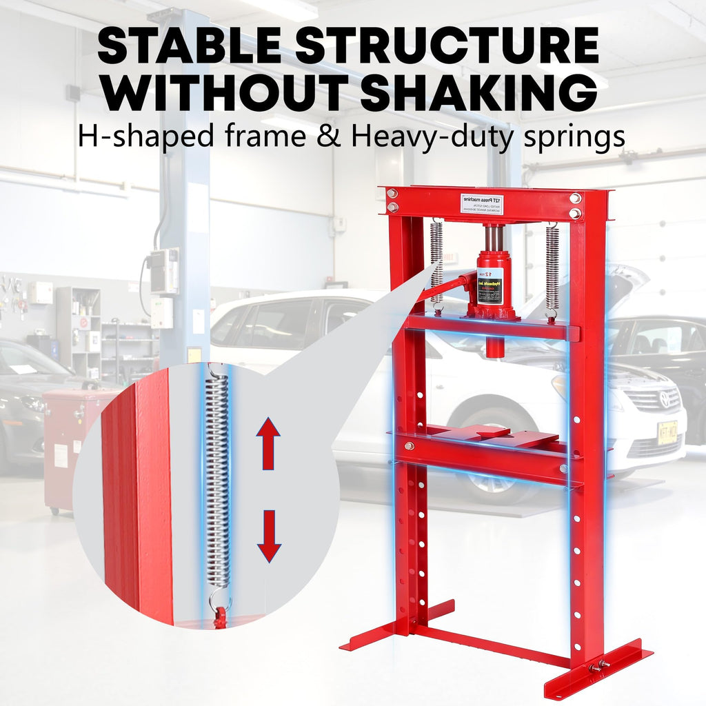 Garvee 12 Ton Hydraulic h-Frame Press with Adjustable Worktable & Plates