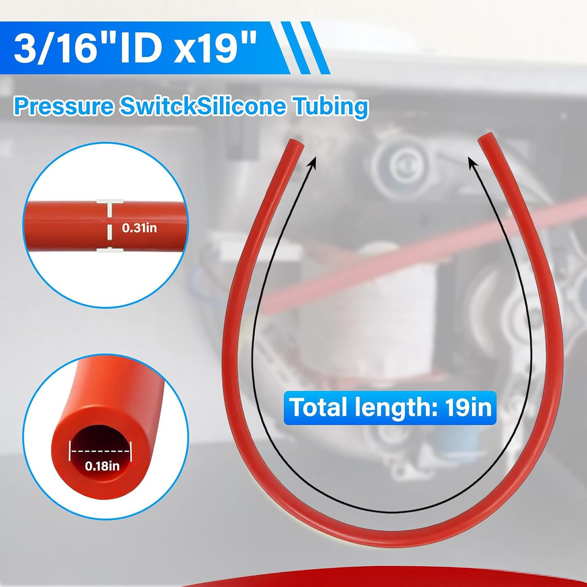 3/16"ID x 19" Furnace Pressure Switch Hose Replacement 79-21491-83