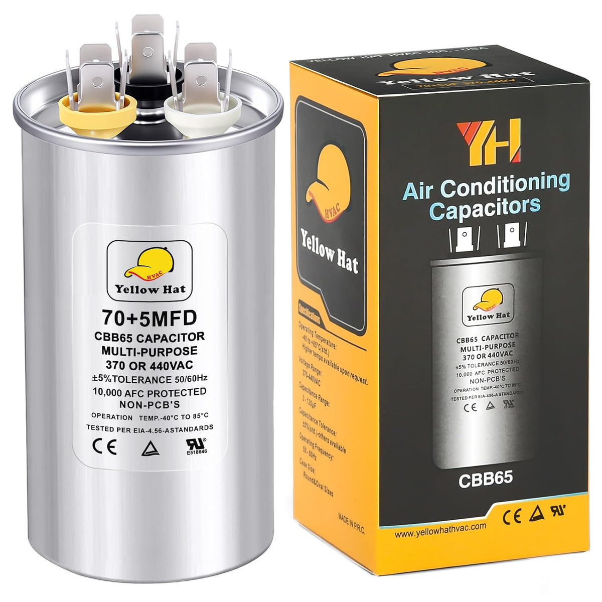 70+5 uF 70/5 MFD ±5% 370V/440V CBB65 Dual Run Round Capacitor for AC